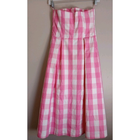 Zara x Barbie Pink White Lined Sleeveless Gingham Midi‎ Dress Size M New - Picture 6 of 10